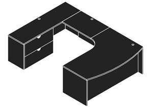 Cherryman Jade 72" Bowfront Lateral File Computer Corner U Desk with 36" Bridge - JA-138L