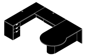 Cherryman Jade 72" P-Shaped Peninsula Left U Desk with 42" Bridge - JA-139L