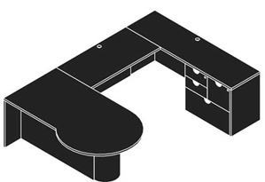 Cherryman Jade 72" P-Shaped Peninsula Personal Right U Desk with 42" Bridge - JA-141R