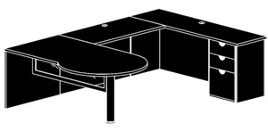 Cherryman Jade 72" P-Shaped Peninsula Right U Desk Glass Panel and 42" Bridge - JA-143R