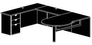 Cherryman Jade 72" P-Shaped Peninsula Left U Desk with Glass Modesty Panel and 48" Bridge - JA-144L